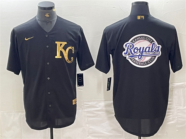 Men's Kansas City Royals Black Team Big Logo Cool Base Stitched Jersey